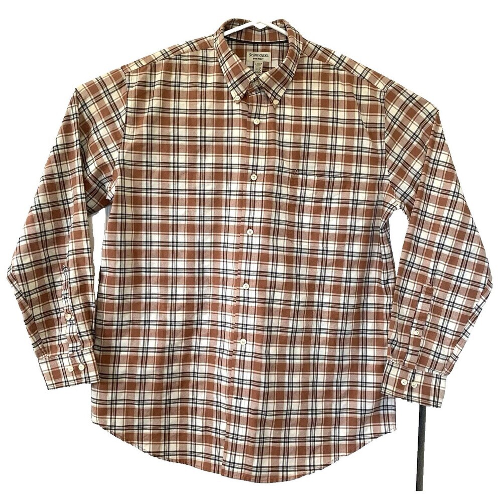 St. John's Bay Iron Free Shirt Mens Brown Plaid XL-Tall Preppy Classic Academia
